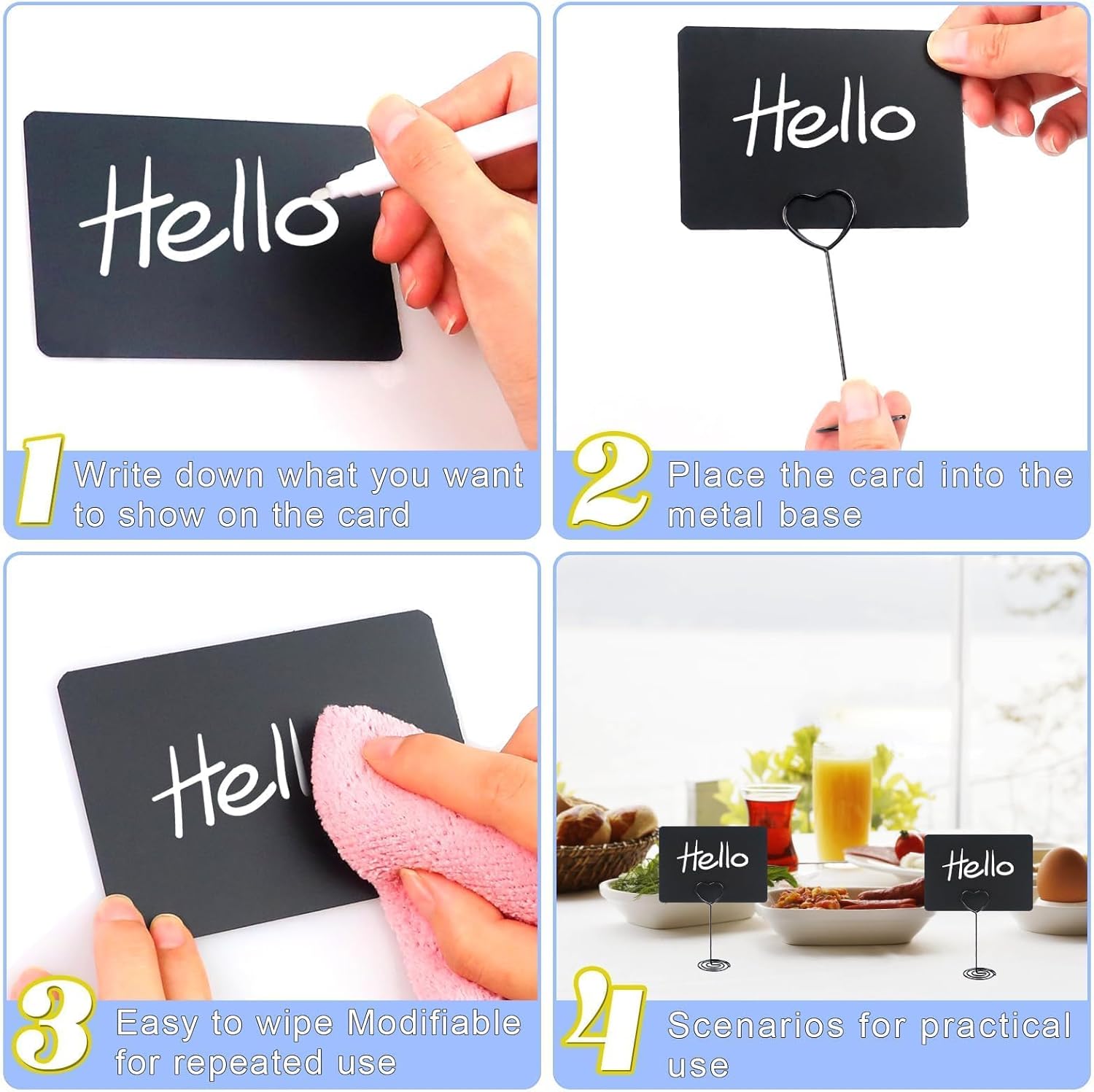 48PCS Mini Chalkboard Signs 4"x3" Black Small Chalkboard with Metal Stand Chalk Tabletop Label Blackboard Sign Price Food Tags Labels for Party Buffet Bakery thumbnail