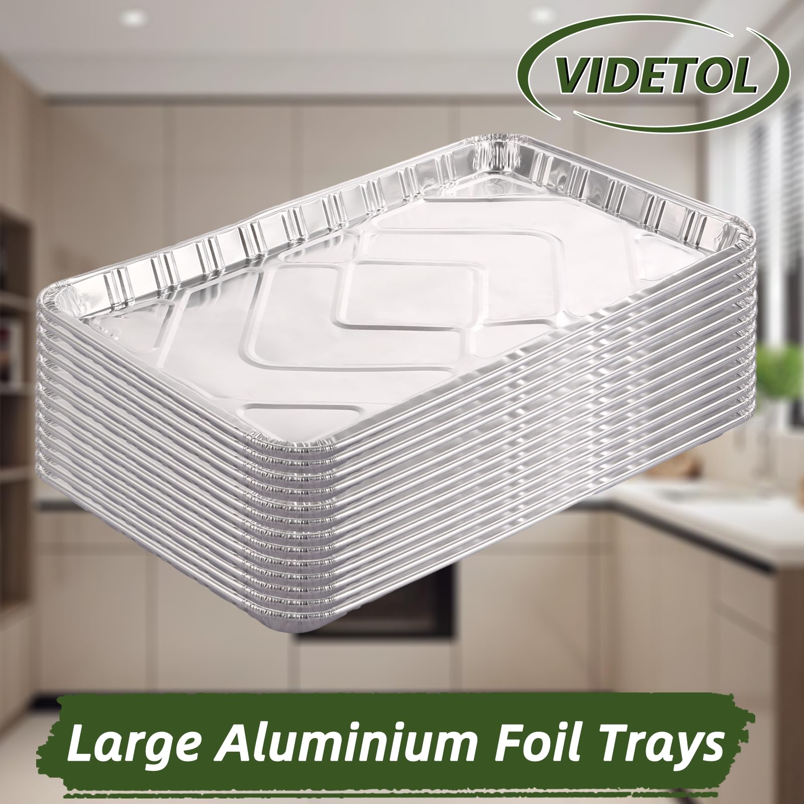 Große Einwegschalen aus Aluminiumfolie, 41 x 26 x 2,5 cm, 1500 ml, Catering-Tabletts, Lebensmittelbehälter zum Backen, Braten, Grillen und Kochen, 25 Stück