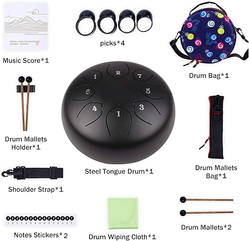 Miniatura 2 de Tambor de lengua de acero para niños juego de tambores musicales de metal de 6 pulgadas, 8 notas, tecla C para meditación, yoga, educación,