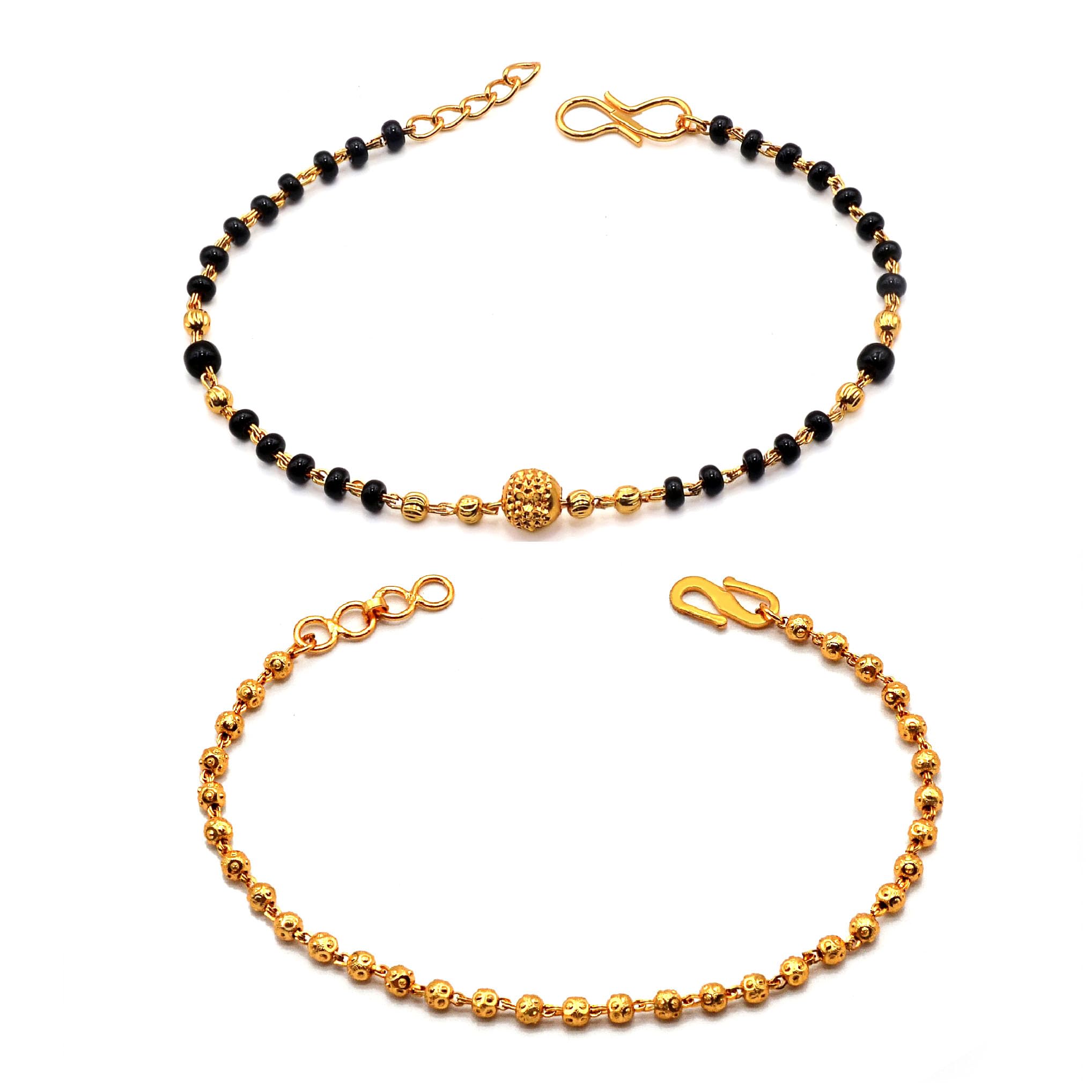 JHB Golden Gold-Plated Brass Bracelet 2 pis Combo for Women (Golden Bead Bracelet + Black Bead Hand Mangalsutra Bracelet) (B09BL2LVDN) Amazon Price History, Amazon Price Tracker