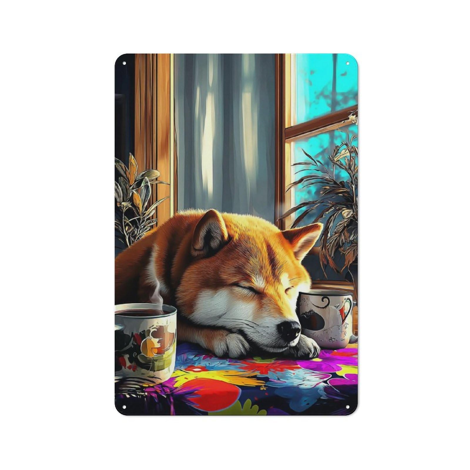 Junmoney Cozy Dog Nap With Steamy Mugs 30X20cm Rustic Metal Plaque With For Café Or Restaurant, For Themed Interiors In Cafés And Restaurants