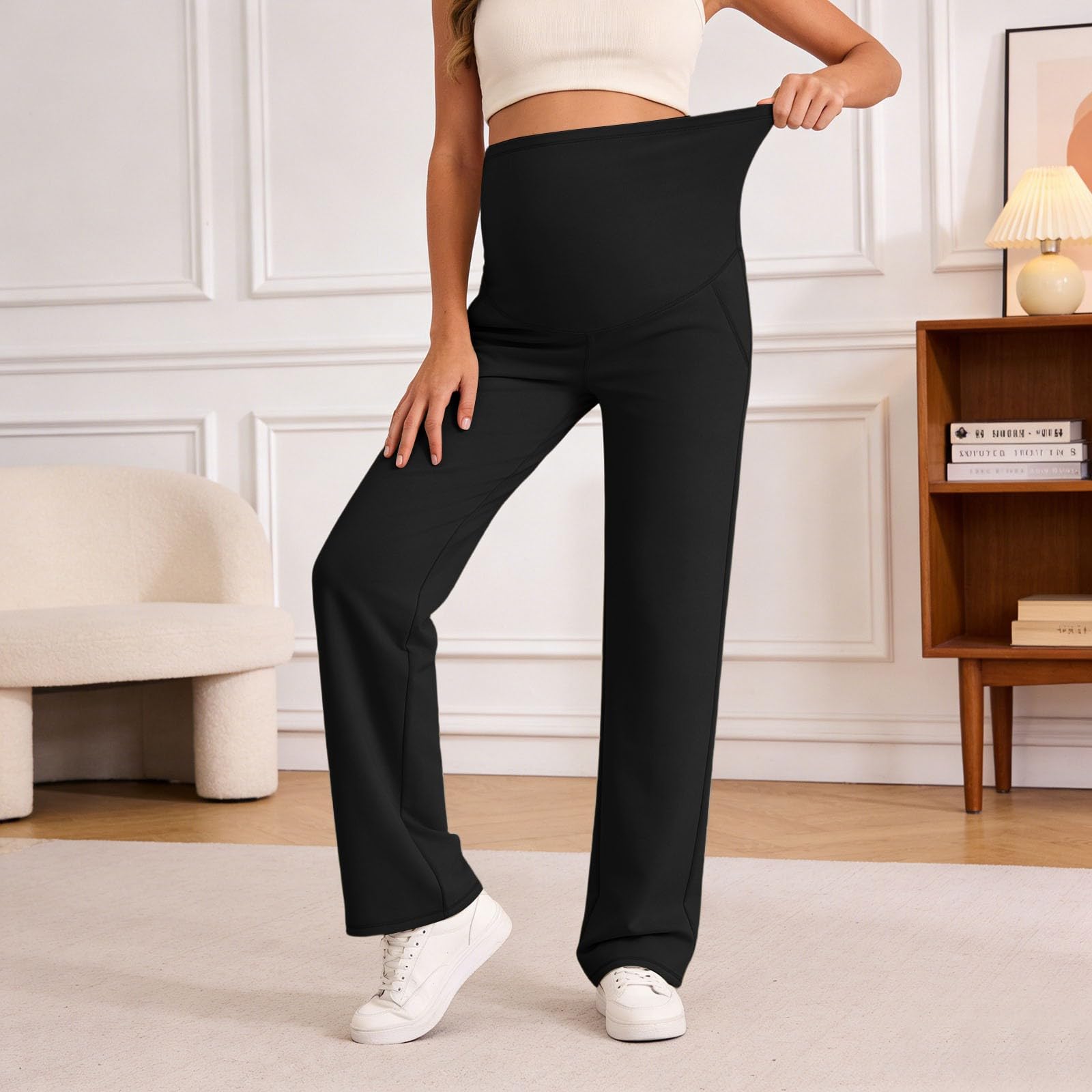 Pantalon Femme Enceinte Grossesse Taille Elastique Chic Elegant Pantalon Maternité Et Grossesse Grande Taille Confortable Casual Décontractée Legere Trousers