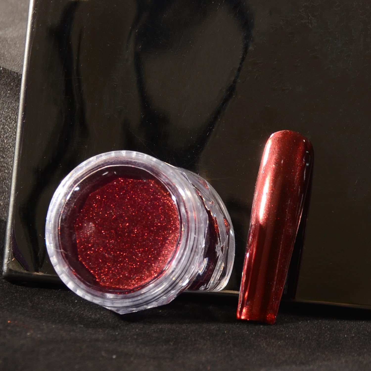 Chrome Nail Powder Set, 6 Jar Red Color Metallic Oxblood Red Chrome Nail Powder Mirror Effect Full Maroon-red Pigment Chrome Powder Manicure Nail Glitter Dust with Sponge Applicators