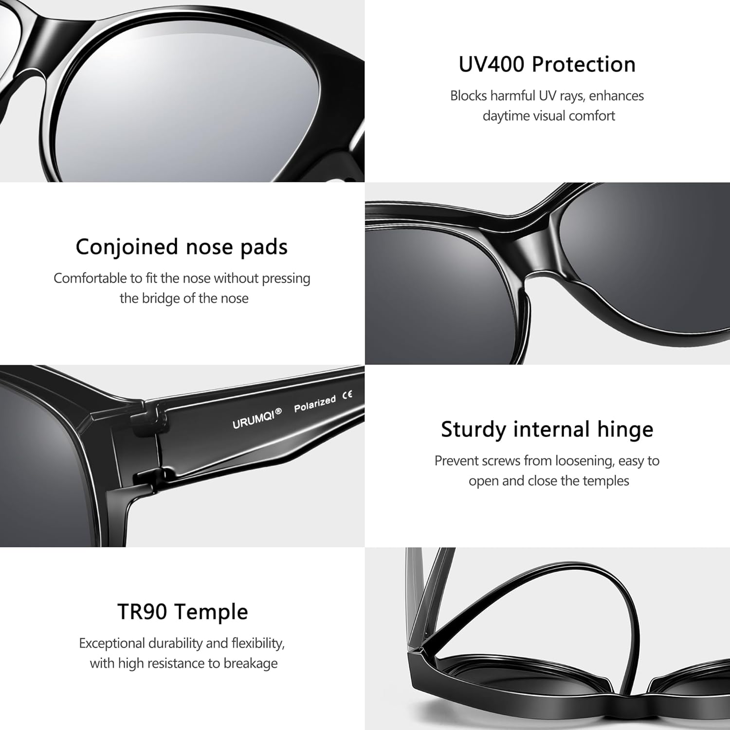 URUMQI Sunglasses Over Glasses Women, Polarized UV400 Protection Fit Over Glasses Sunglasses for Women Round Cat Eye - Image 3