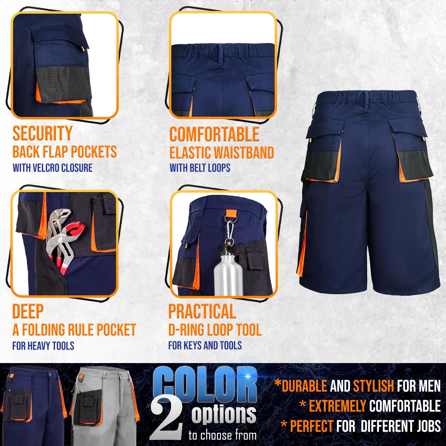 Short de Travail Homme avec Poches | Vêtements Respirants Confortables | Pantalon Court Cargo d'été pour Chantier Peintres Randonnée Sécurité