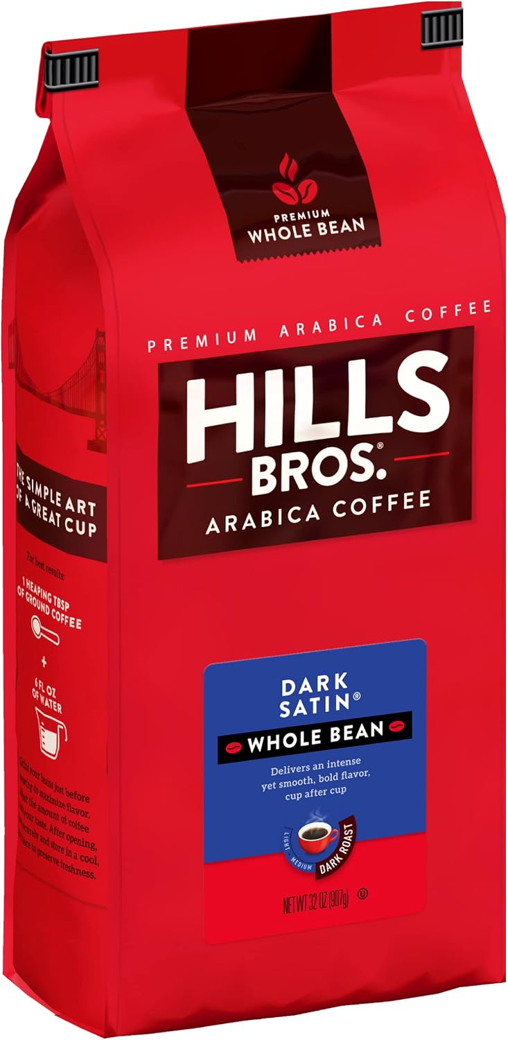 Hills Bros Dark Satin Whole Bean Dark Roast Arabica Coffee