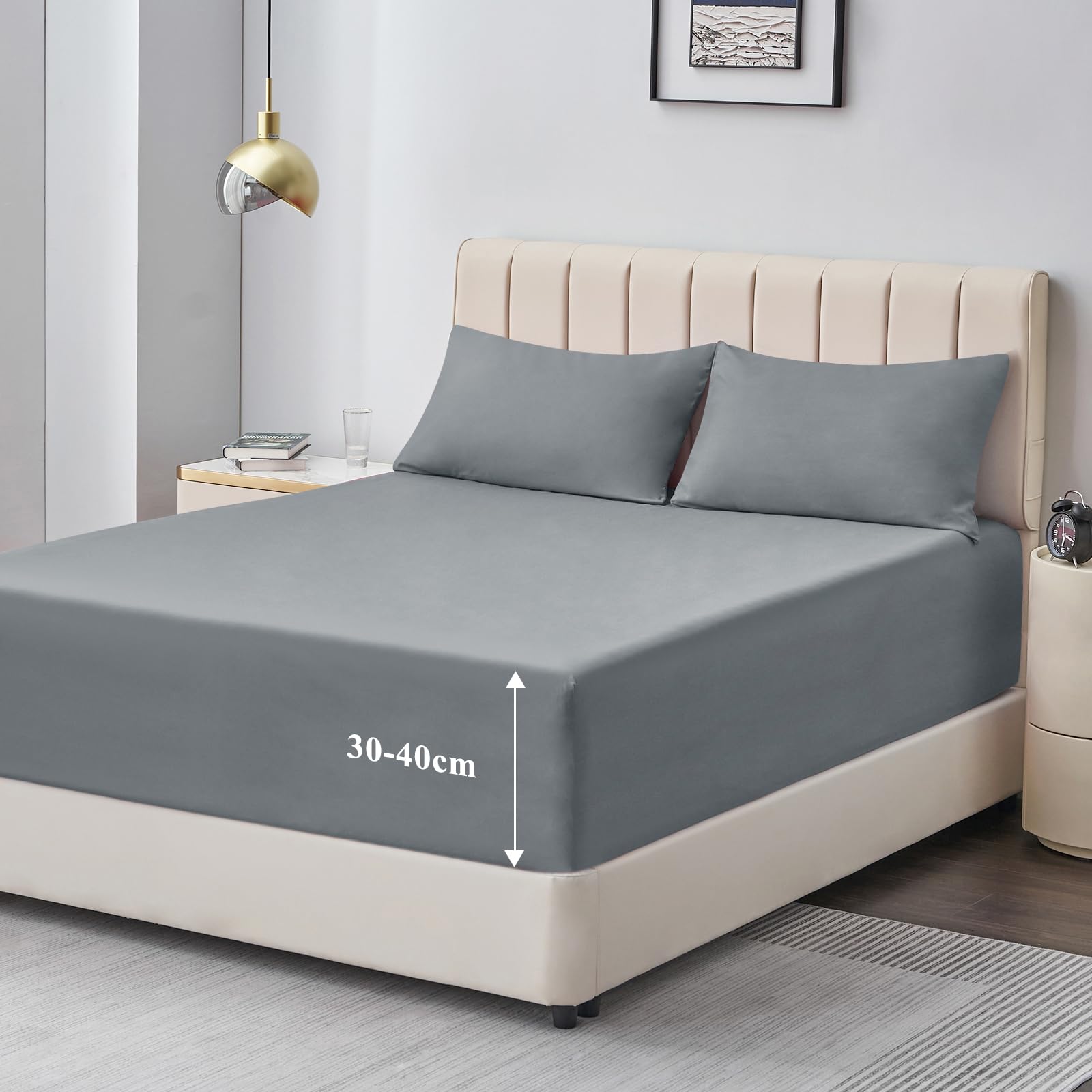 Aisbo Spannbettlaken 140x200cm Bettlaken Boxspringbett - Bett Laken Grau 140x200 aus Premium Mikrofaser, weiches Spannbetttuch 140 x 200 Hellgrau Steghöhe 40cm für Wasserbett Bed Fitted Sheet