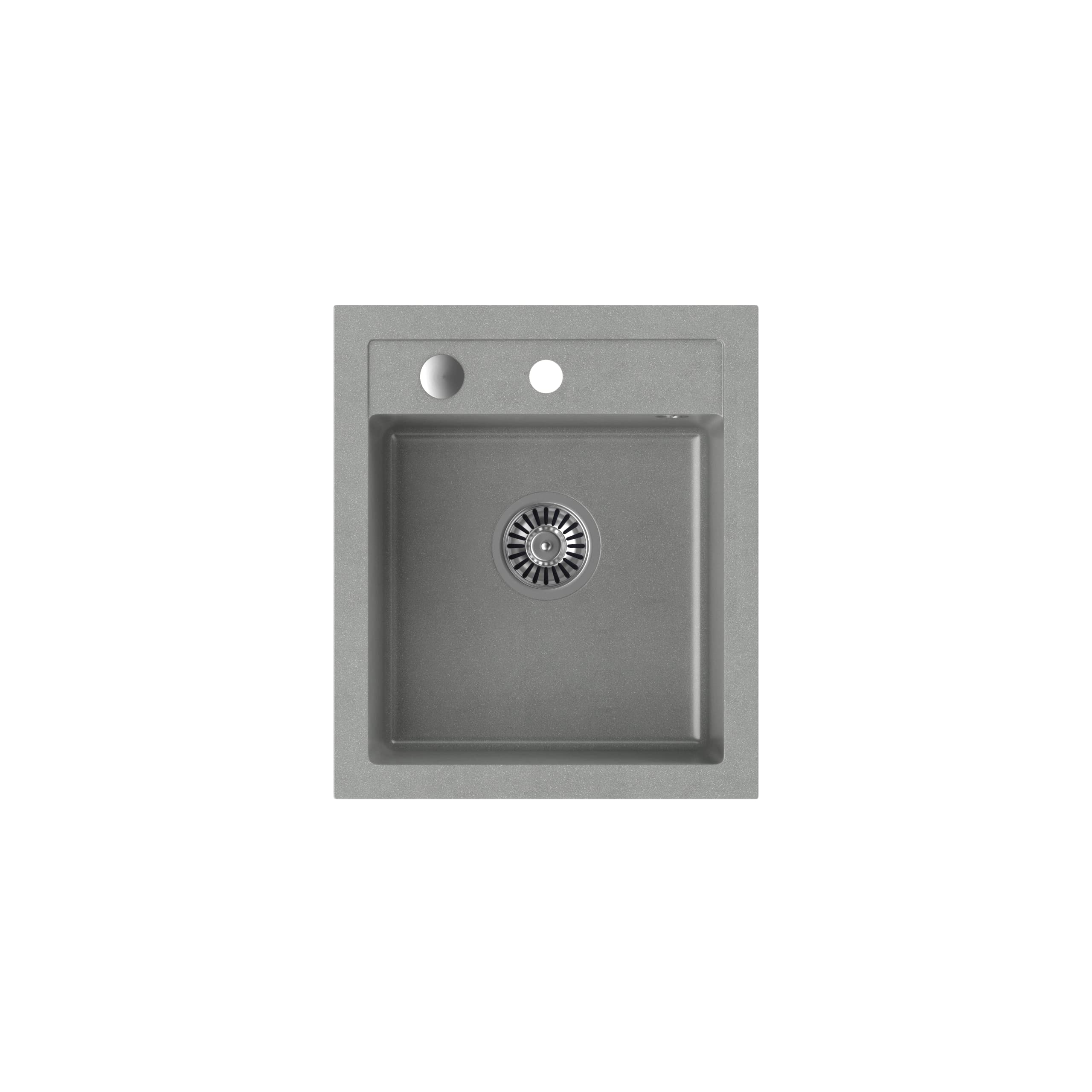 VBChome Fregadero con grifería gris 43 x 50 cm de granito para empotrar con sifón