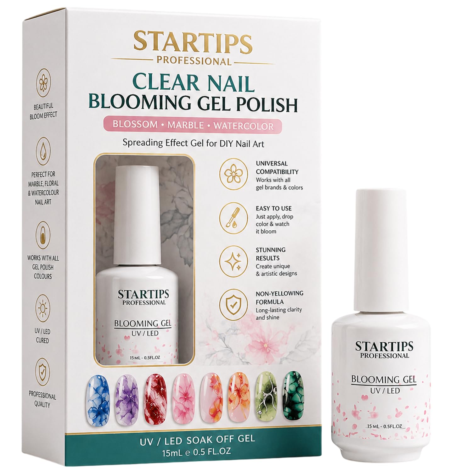 Startips Nail Blooming Gel Or Nail Blossom Gel15ml Clear Uv Led Blossom Gel Polish for Spreading Effect Marble Natural Stone Watercolor Floral Print Soak off Nail Gel Diy Nail Art Design Gift for Women-image-18
