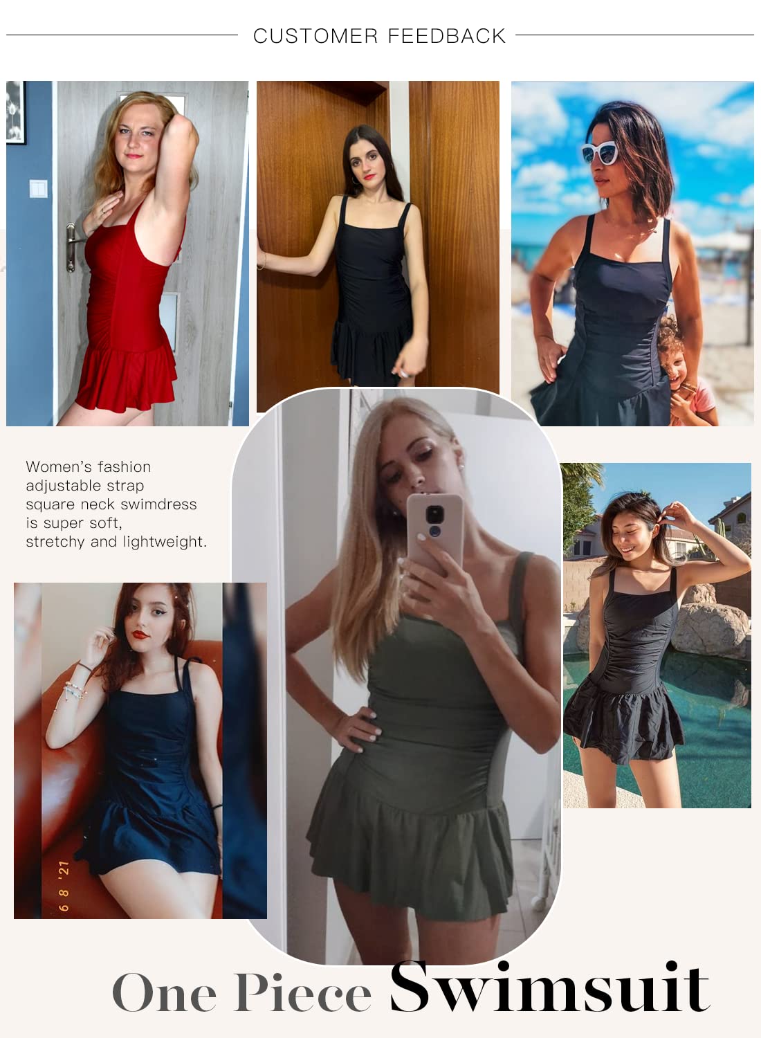 Traje de baño de una pieza con faldas, estilo vintage, con control de barriga, para mujer