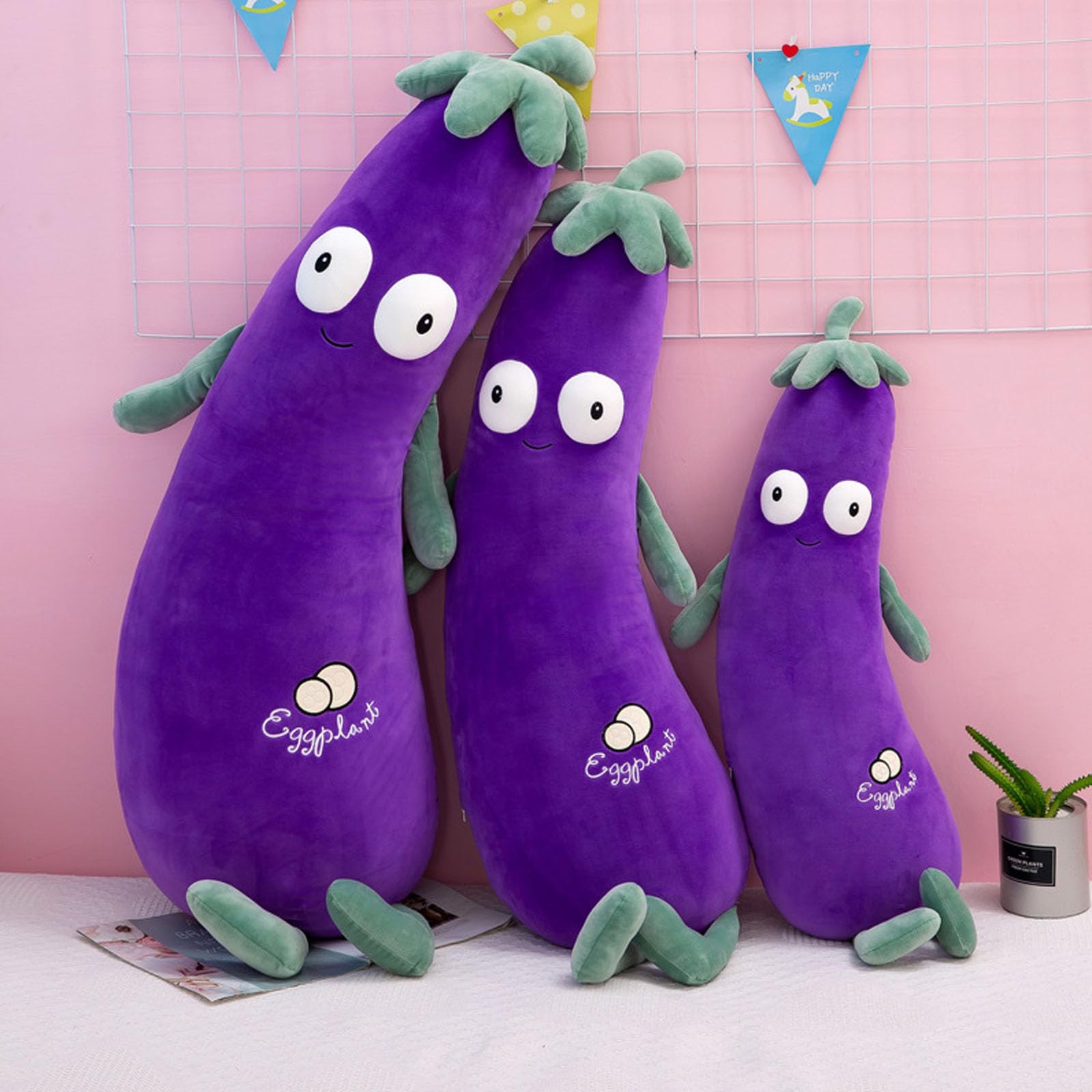 Plüschtier Aubergine, weiches Kuscheltier als Kissen, Nackenrolle & Sofadeko, Kinder und Erwachsene (110cm)