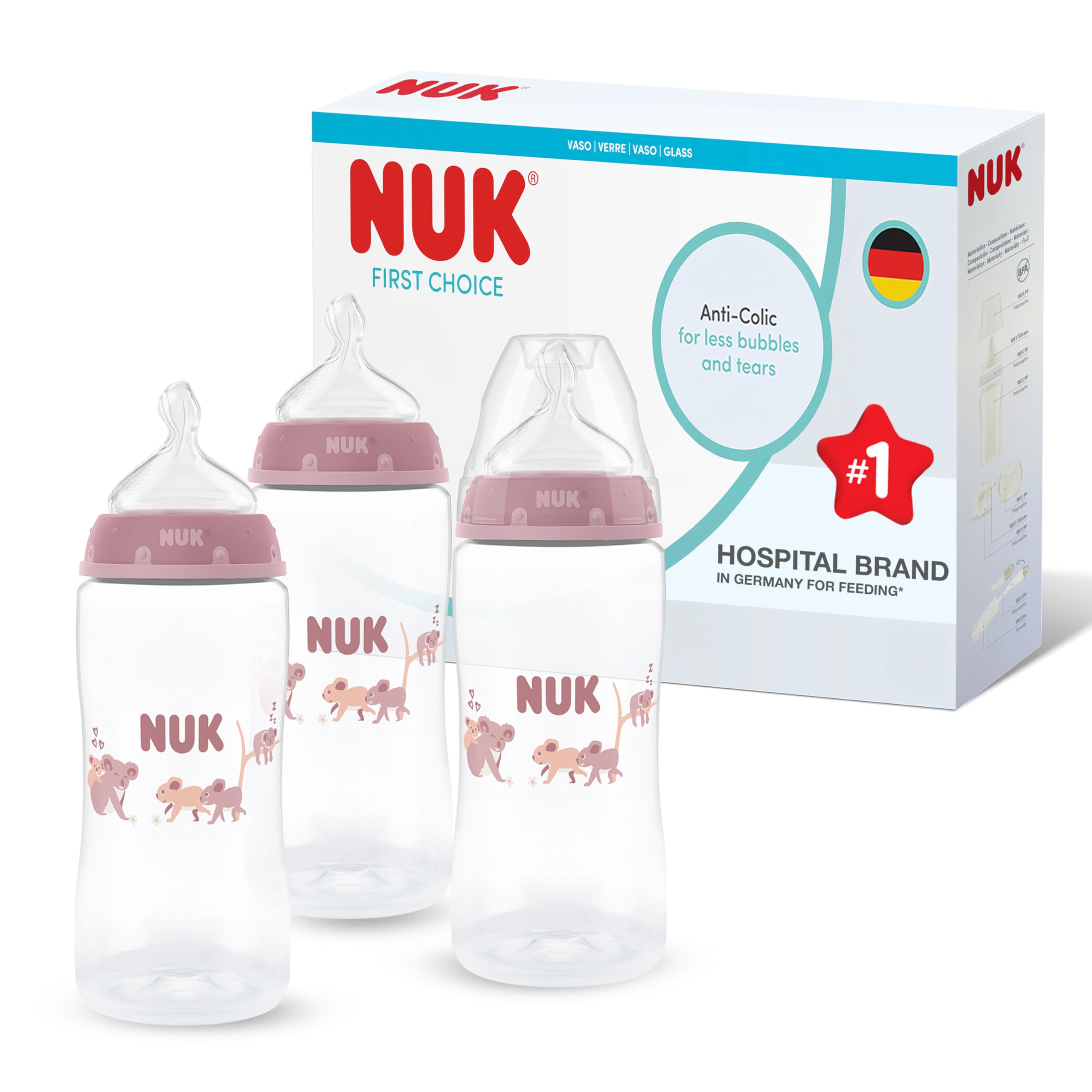 NUK First Choice Baby Bottles, Koala, 3 x 300ml