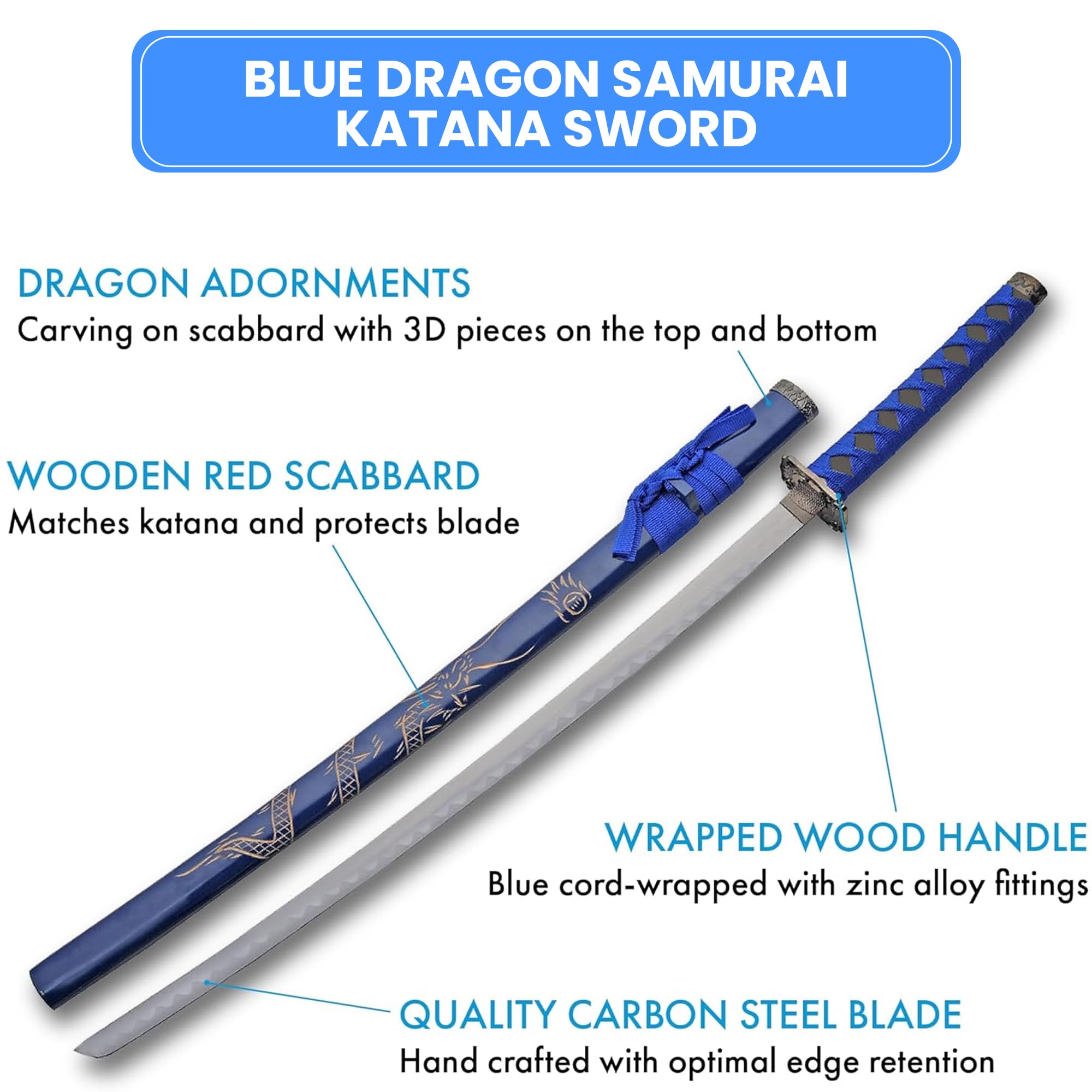 Amazon.com: SZCO 40” Blue Dragon Samurai Katana Sword – Carbon
