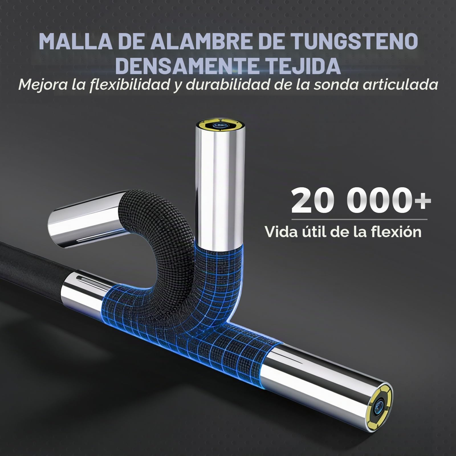 Cámara endoscópica con luz, endoscopio de 6,25 mm, cámara de inspección de 2,8" con pantalla IPS, cámara endoscópica de cabeza móvil, cámara de tubo flexible IP67 resistente al agua con cable