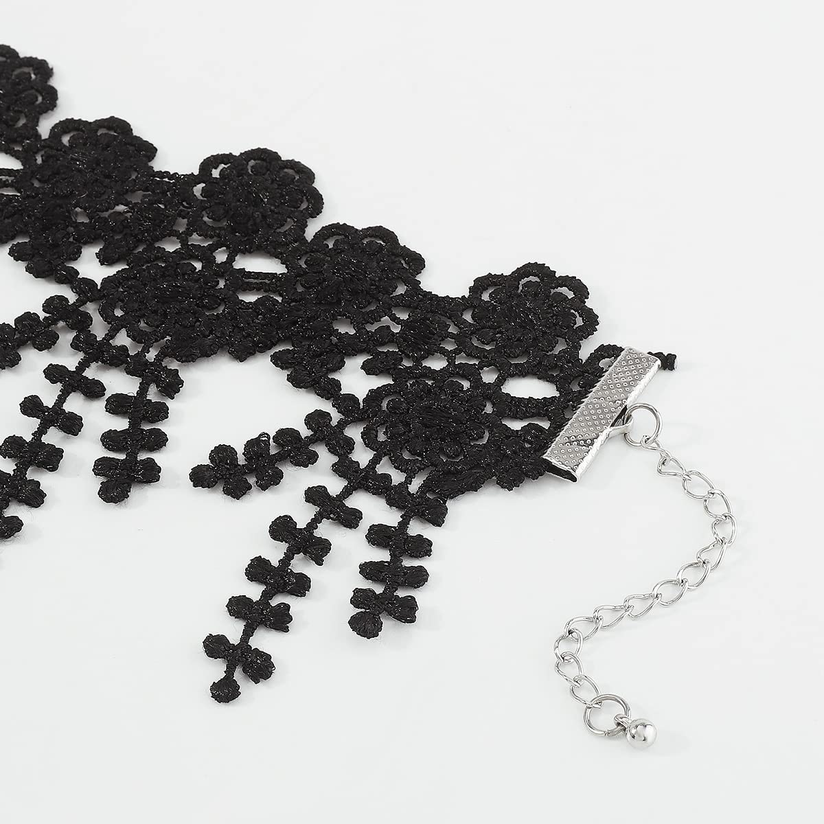 Gothic Lace Flower Choker Necklace Wide Short Collar Necklace Black White Braided Floral Necklace Boho Party Accessory for Women (Black) - Image 5