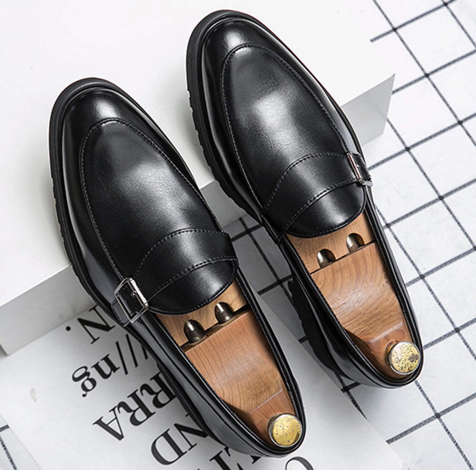 Zapatos De Vestir Tipo Mocasín con Hebilla para Hombre | Mocasines Hombre Slip On Zapatos Vestir Piel Sintética Casual Conducción Suela Goma Hebilla Elegantes Cómodos Negro