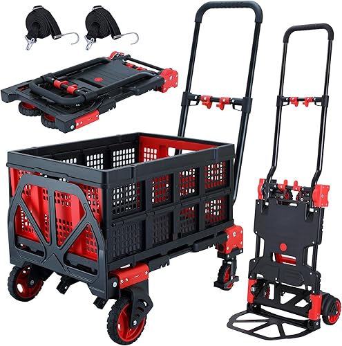 Carro de mano plegable 2 en 1 con cesta, carrito de mano plegable de capacidad de 330 libras, carrito de mano plegable con mango retráctil, carrito