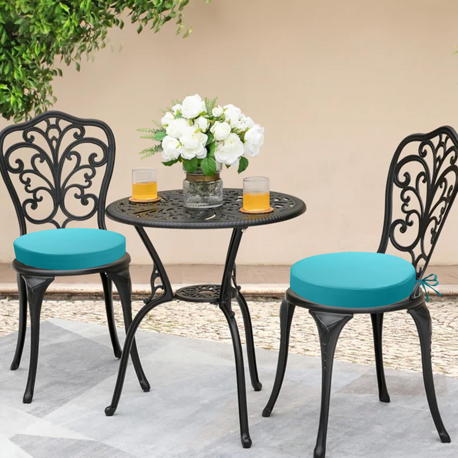 PRIMEPATIO Round Outdoor Chair Cushions Set of 2, Thick 7cm, Waterproof Round Seat Cushions with Ties - Image 2