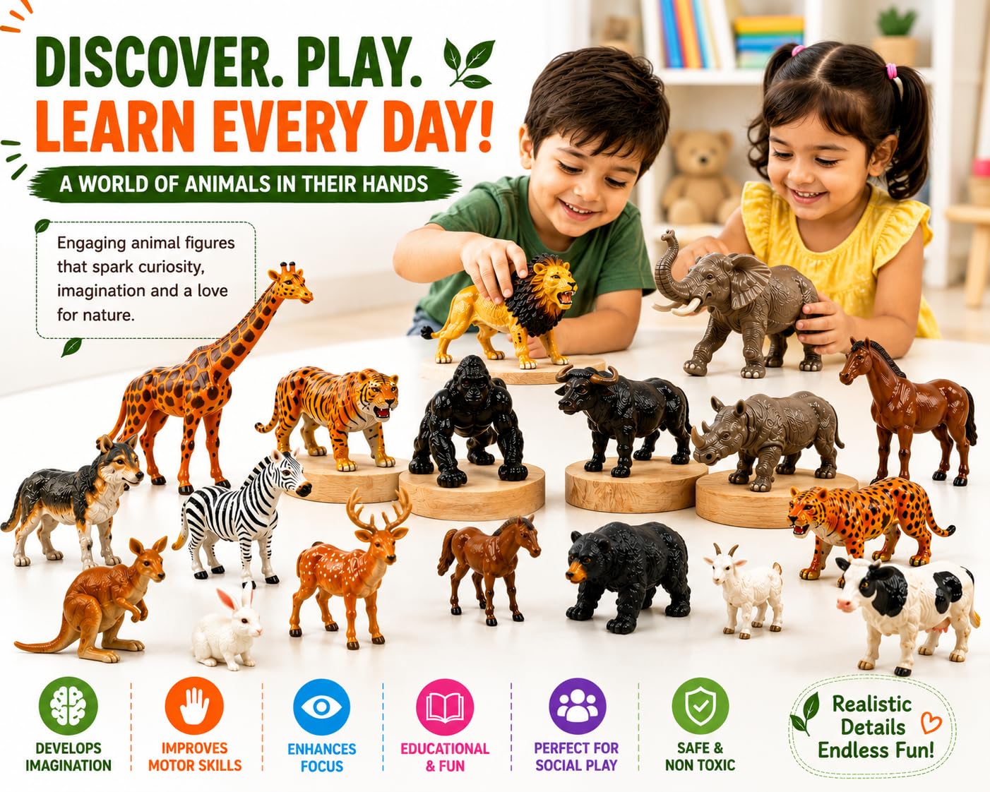 Wild & Farm Animal Figures Set for Kids - 24 Toys -8