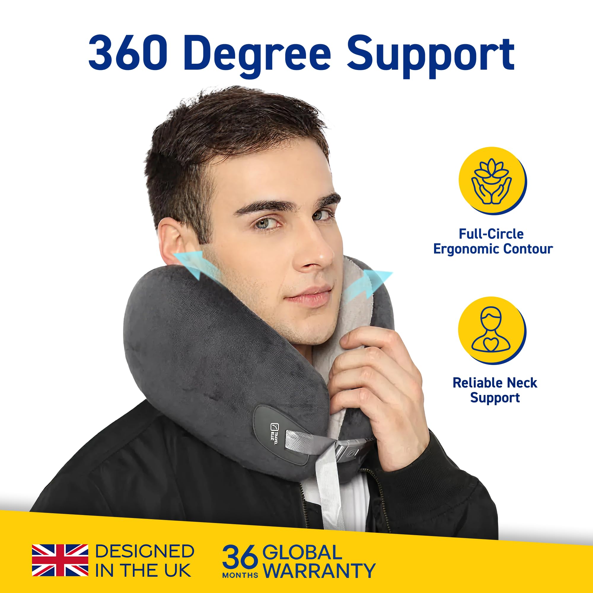 Travel Blue Infinity Travel - Almohada ergonómica para el Cuello, Disfruta de un sueño ininterrumpido con Soporte de 360 Grados con Lujosa Almohada de Material hipoalergénico (Gris)
