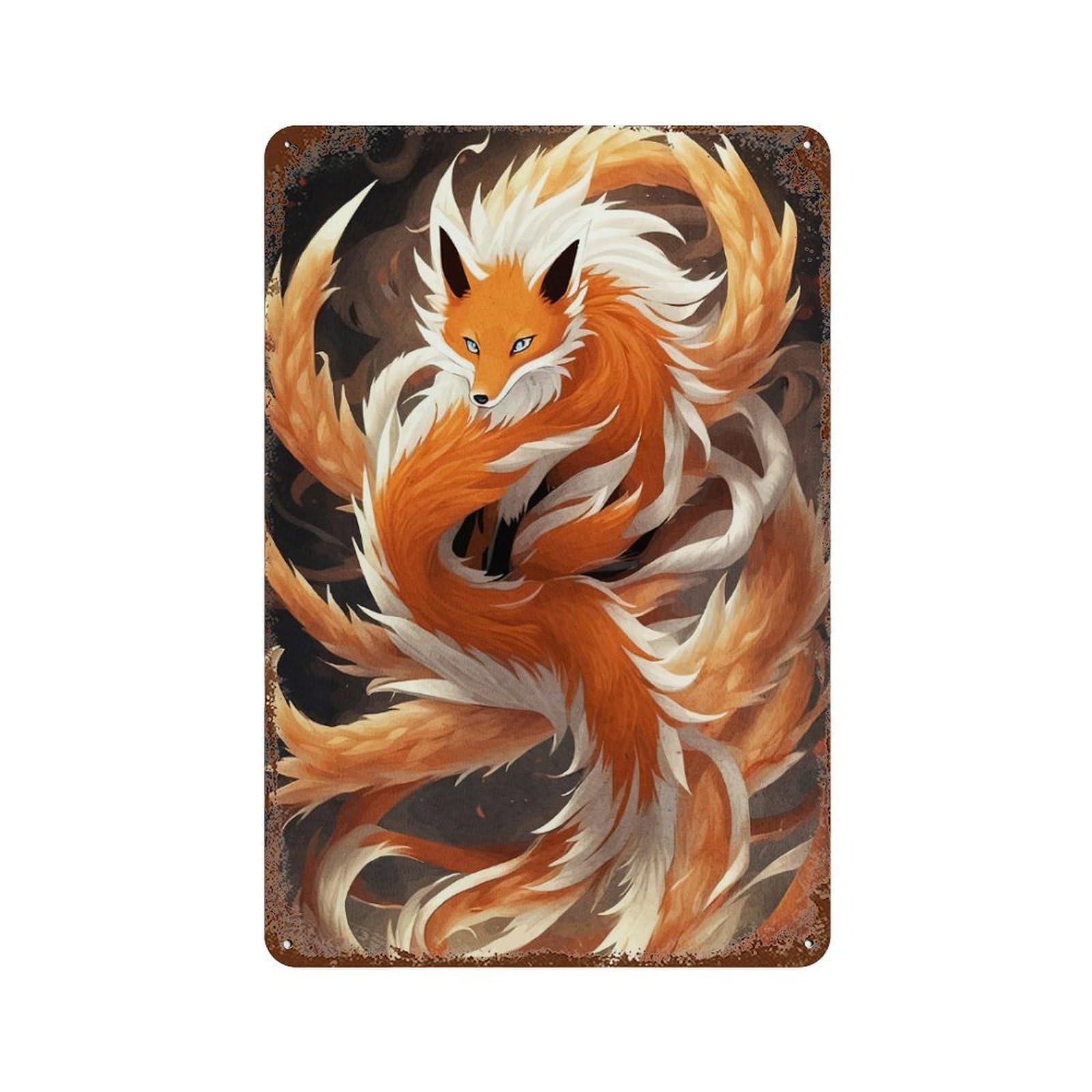 Nine-tailed Fox Animal Distressed Metal Wall Sign 11.8"x7.9", Rustic Home Decor for Living Room, Hallway And Home Decor