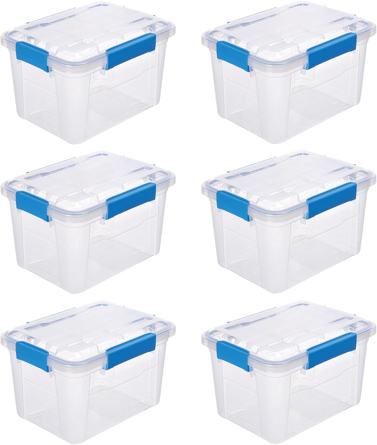 6-Pack Watertight Storage Boxes, Large Plastic Storage Containers with Sealing Latches