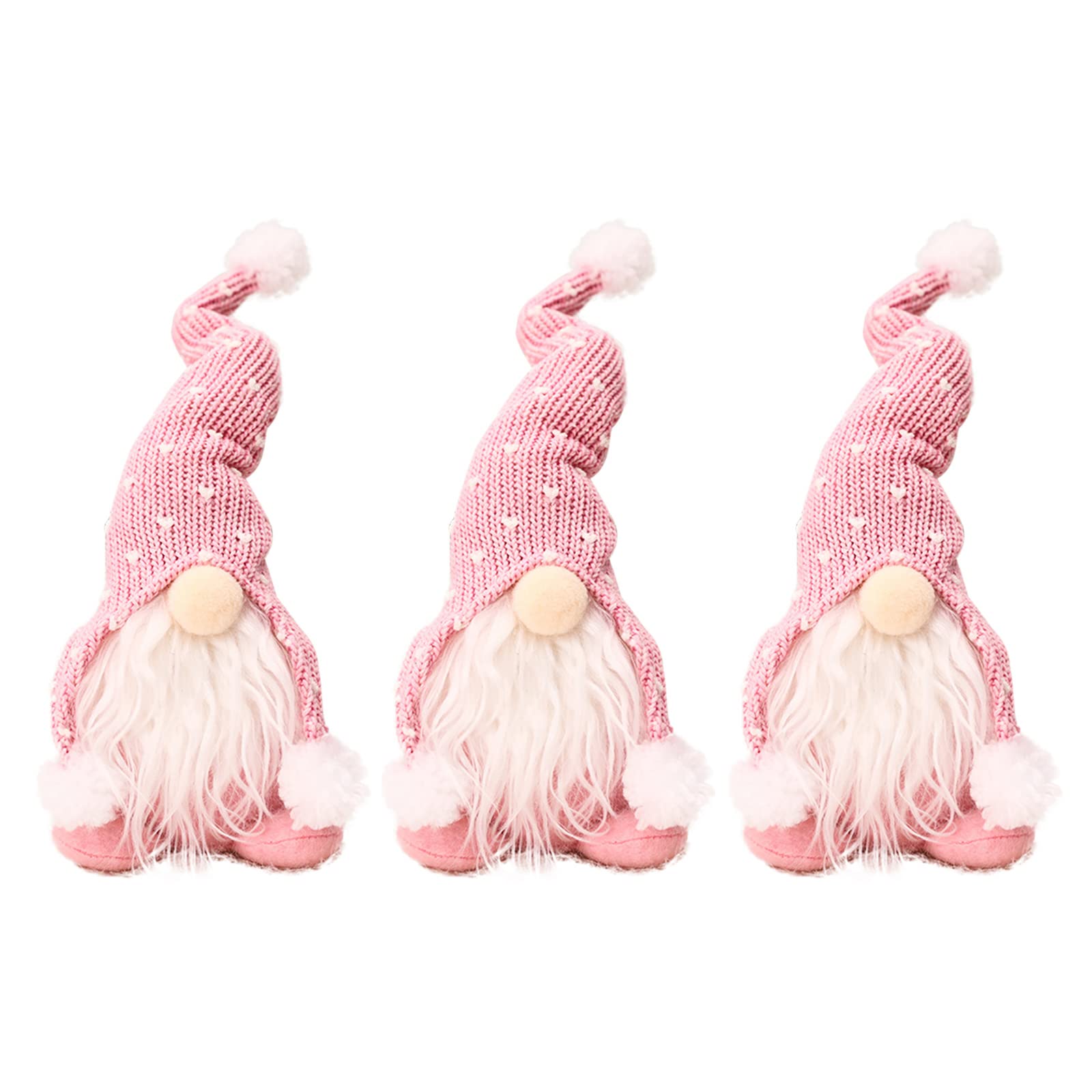 AZURAOKEY 3Pcs Pink Christmas Gnomes Decorations, Faceless Plush Dolls Sets, Gnomes Plush Elf Xmas Decor Thanksgiving Short Leg for Christmas Party Gift Home Tray Ornaments