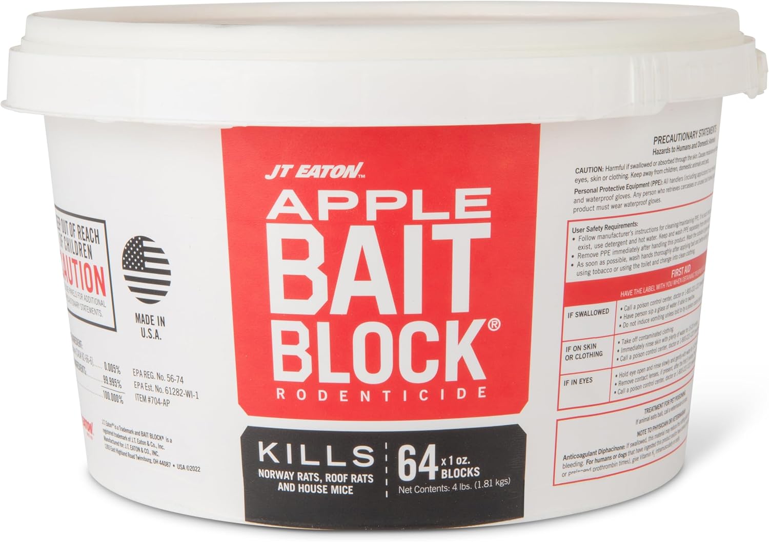 Bait Block Apple Flavor Rodenticide – 4 lb. Pail – Effective Rodent Control Bait Blocks – Long-Lasting and Easy to Use
