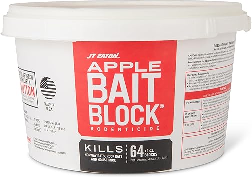 Bait Block Apple Flavor Rodenticide 4 lb. Pail Effective Rodent Control Bait Blocks Long-Lasting and Easy to Use