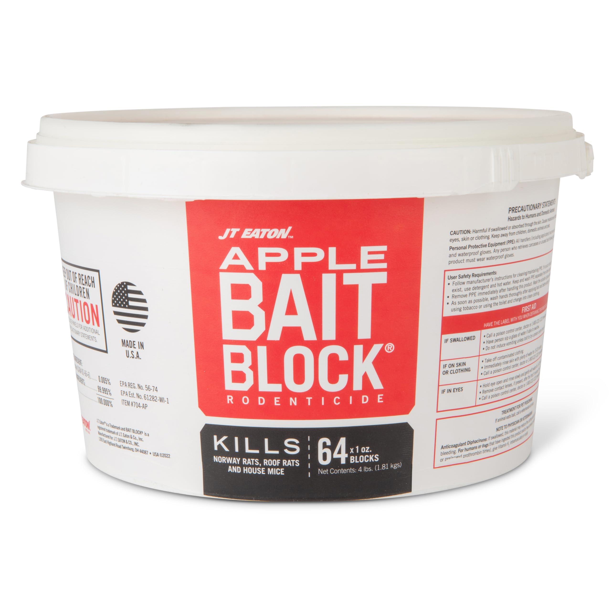 Bait Block Apple Flavor Rodenticide – 4 lb. Pail – Effective Rodent Control Bait Blocks – Long-Lasting and Easy to Use
