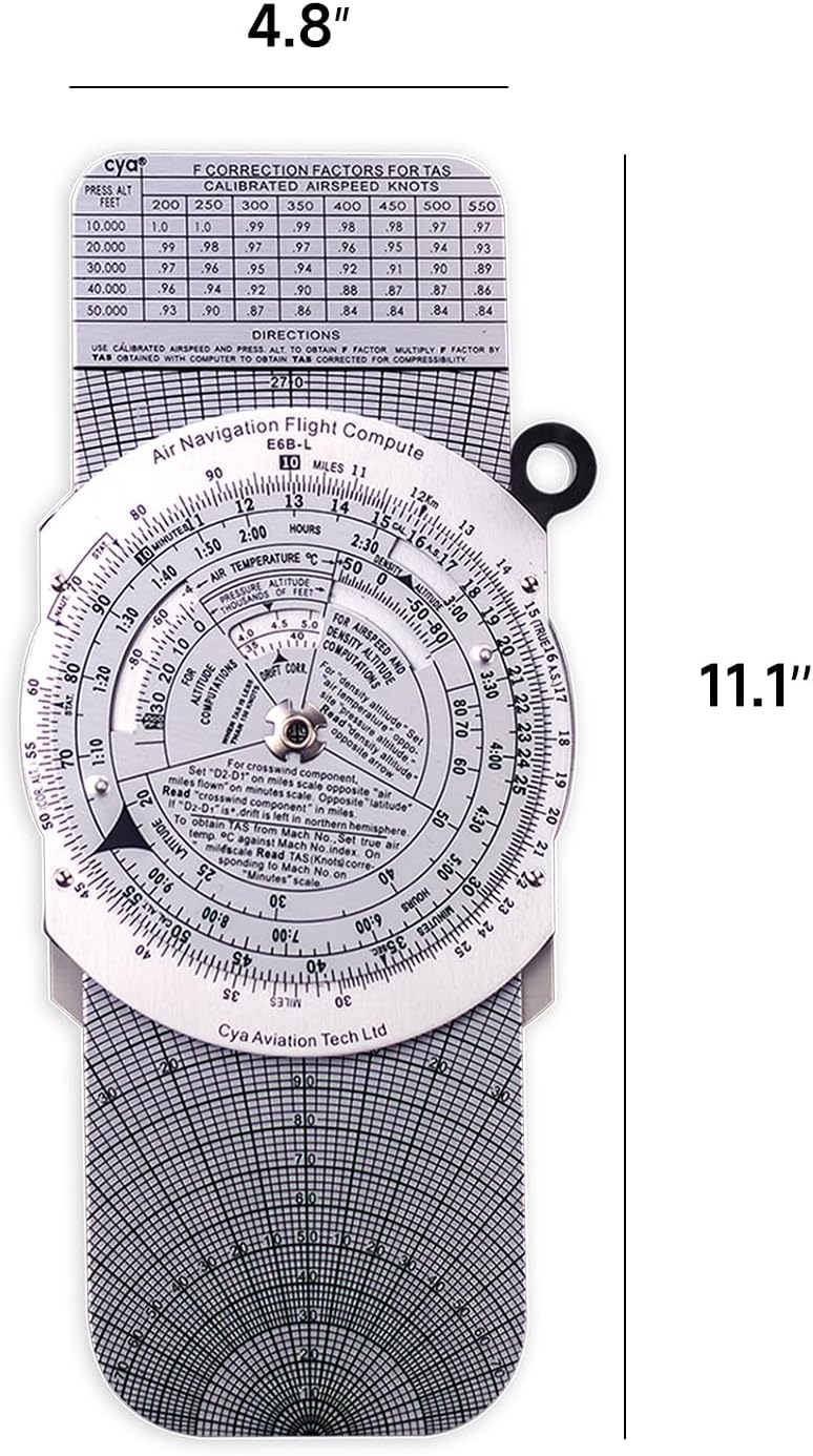 CYA Large E6B Metal Flight Computer, 11.1 x 4.8 inch, Aviation Aluminum Flight Computer, Upgrade Aviation Pilot Flight Computer Calculator Standard Flying Training Student