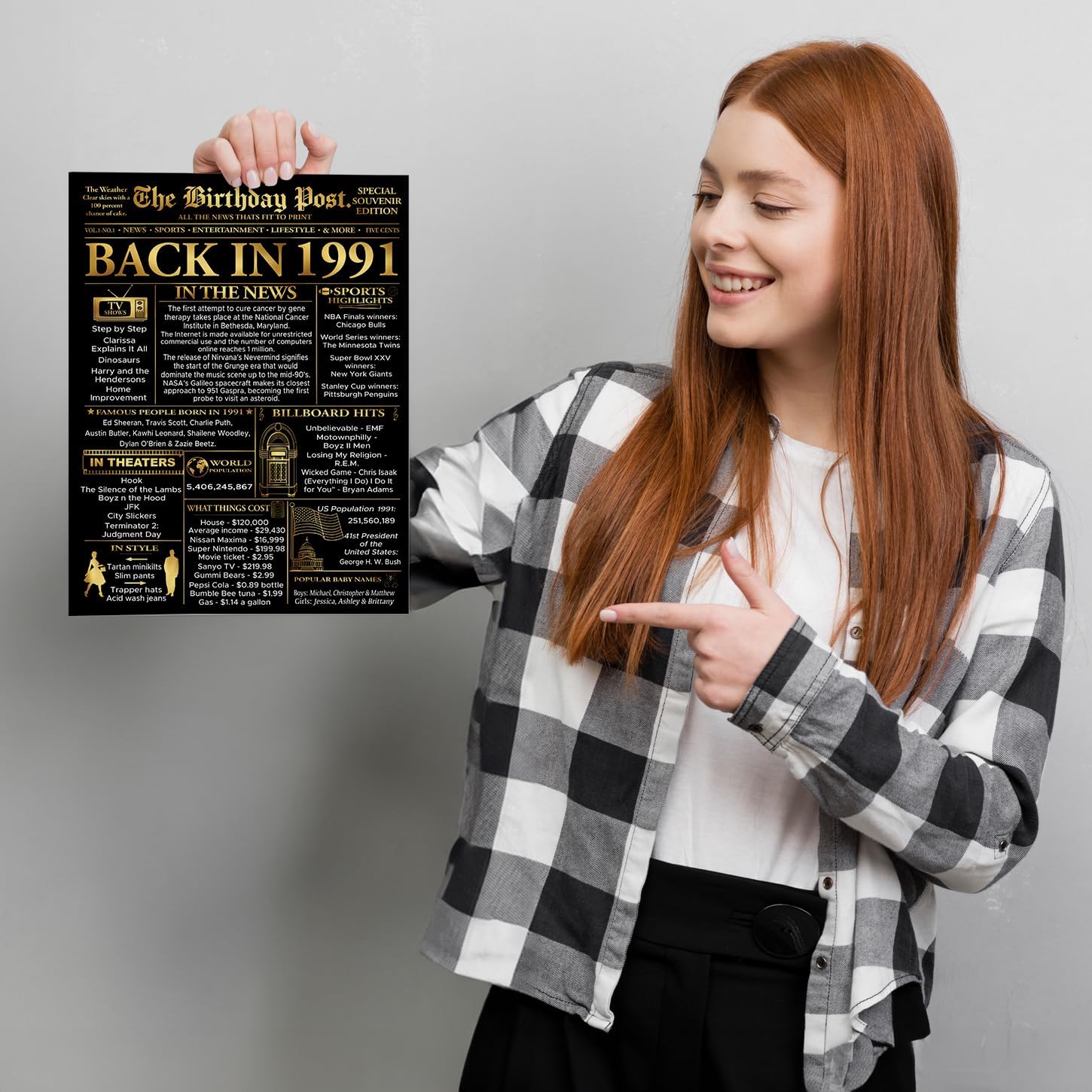 Stuff4 Gold 35th Birthday Poster Unframed - Golden Born In 1991 Newspaper - Happy 35 Birthday for Men Women Retro Vintage Gifts Back In 1991, 8x10 Inch Bday Party Decor Decoration - Image 6