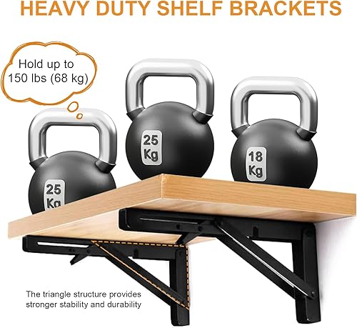 Miniatura 11 de Storystore Soportes plegables para estantes – Soporte plegable de metal resistente de 10 pulgadas para mesa de banco, bisagra de estante montado