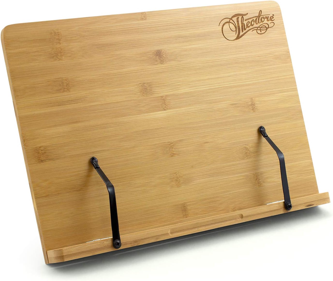Theodore Wooden Bamboo Tabletop Book Rest Sheet Music Stand - Adjustable Desktop Stand with Page Retainers 390mm x 280mm