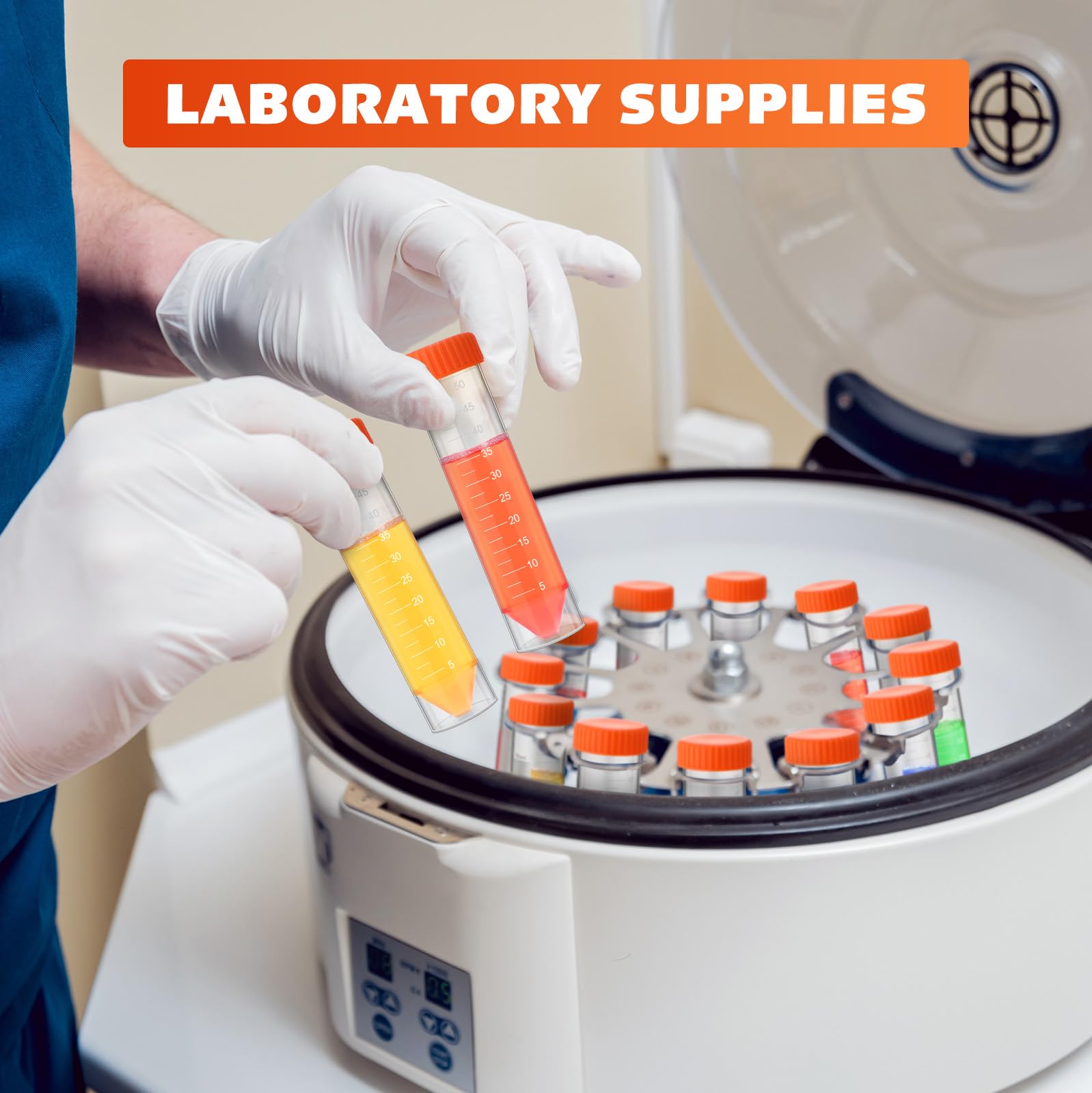 Xuhal 400 provette per centrifuga autoportanti da 50 ml, 28 x 116 mm, in plastica, con tappo, fiale coniche con tappo a vite, segni graduati per esperimenti scientifici, liquidi, forniture per feste