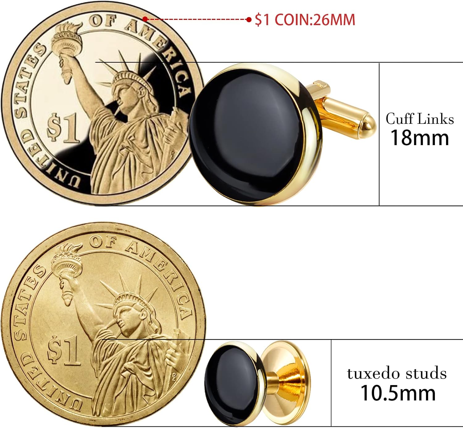 Miniatura 6 de HAWSON Juego de gemelos y tachuelas de esmoquin para hombre con caja de regalo joyas o accesorios para hombre adecuados para traje negro, camisas