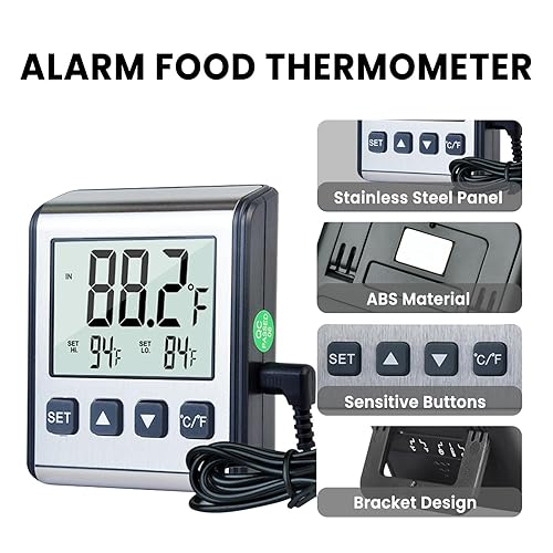 Miniatura 3 de 1Pack Termómetro de nevera Congelador Termómetro Alarma Aplicación Multisitio Refrigerador Congelador Crawler Acuario, etc. Alarma de alta y baja