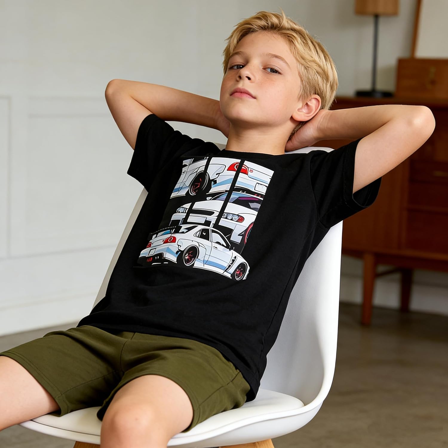 6-12Y Boys 2 Piece Outfits Short Sleeve Racing Car Pattern T Shirt and Shorts Summer Clothing Sets - Image 4