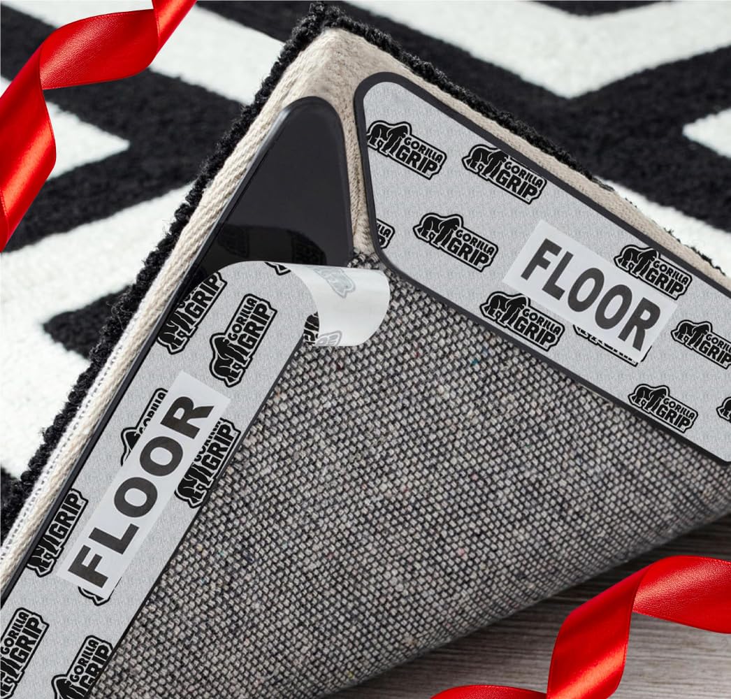 GORILLA GRIP Rug Gripper Pads, Keep Area Rugs Corners from Curling and Bunching, Reusable Dual-Sided Flexible Sticky Pad, Grips Floor Underlayment, Hold Carpet in Place on Hardwood Floors, 8 Pack
