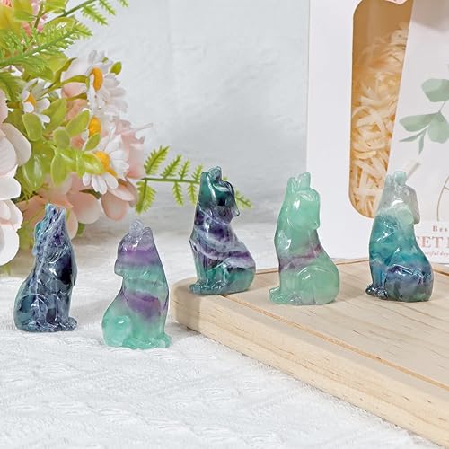 Miniatura 3 de Artistone Estatua de lobo con cabeza de fluorita arcoíris de 2 pulgadas, adorno decorativo para centro de mesa del hogar, adorno curativo y