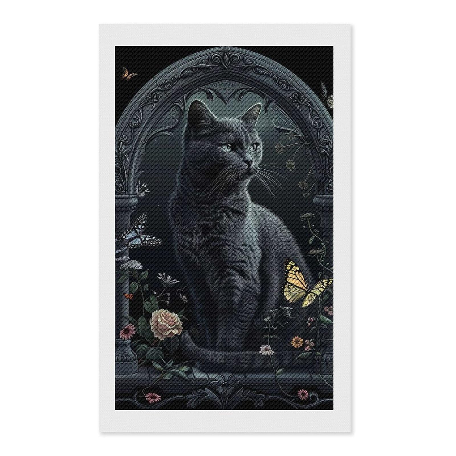 Junmoney Chartreux Diamond Art Kit 12"x20", Relaxing DIY Hobby, Satisfying Creative Project, Living Room Decor, for Women