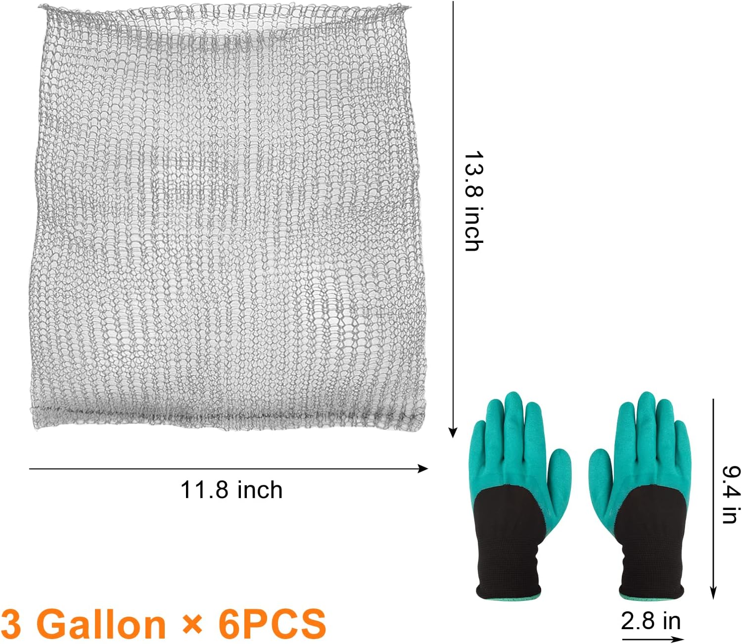 YBB 6PCS Root Guard Baskets, Gopher Wire Speed Baskets, Stainless Steel Mole and Vole Baskets for Garden Plant Root Protection with Gloves (3 Gallon)