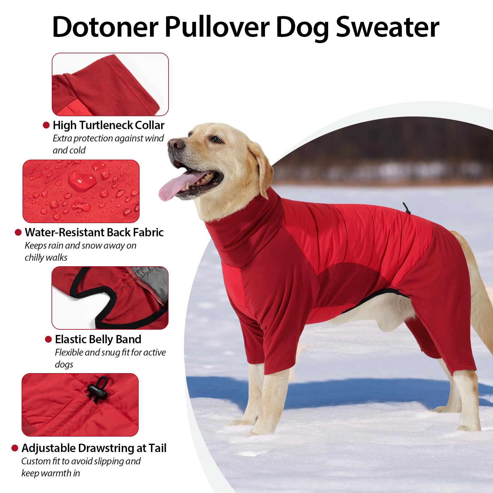 Dotoner Cappotto Impermeabile per Cane a 4 Zampe, Giacca Antivento Invernale con Materiale Elastico, Body Caldo con Passante per Guinzaglio, Pigiama Cani di Taglia Piccola Media e Grande