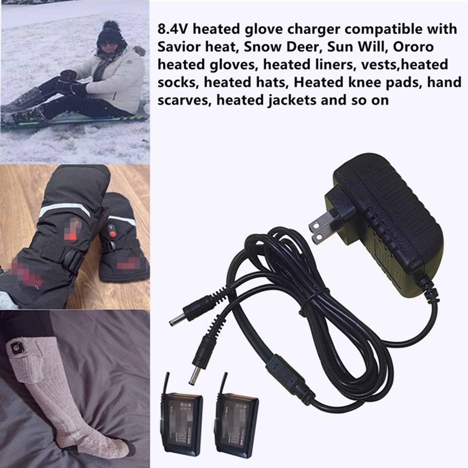 Fesasn 8.4V Dual Heating Glove Charger for Heating Savior Snow Deer, Sun Will, Ororo hat, Socks, Jacket, Ski Mask, Thermal Underwear 7.4V 3500 3000 2200mAh Lithium Polymer Battery