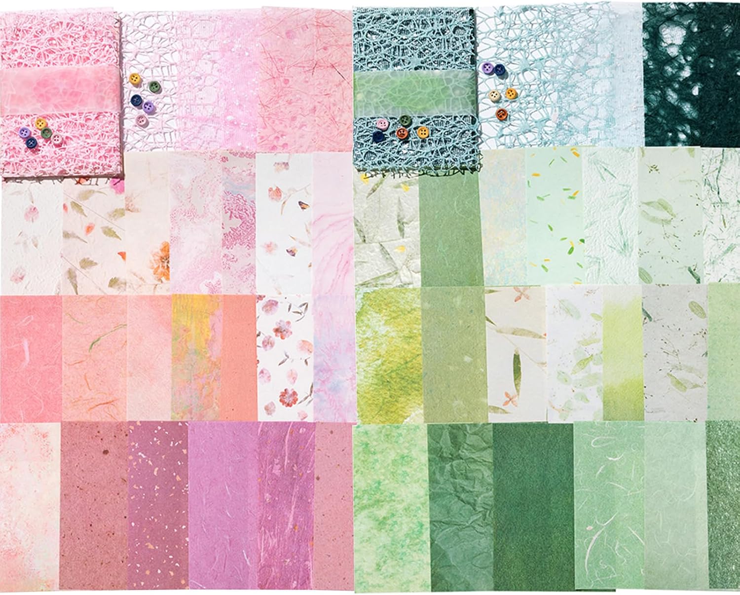 Decorative Paper Scrapbooking Supplies 52Pcs Pack with 10 Buttons, Junk Journal Ephemera for Scrapbook Kit, Pattern Paper Craft Supplies & Materials for Journaling