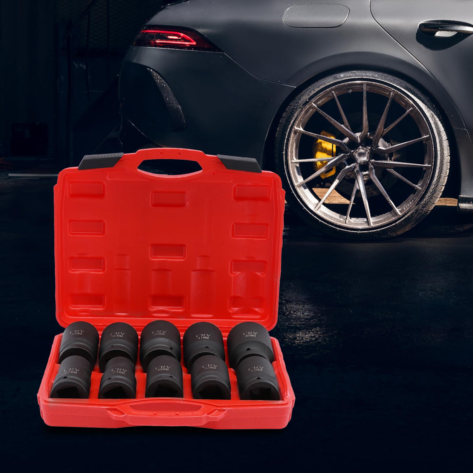 Set di boccole scosse 10 pezzi da 1 pollice, prese esagonali metriche 24-46 mm, scatola di immagazzinaggio meccanica 45 # acciaio fosfato, per automotive camion officina, scatola di immagazzinaggio 32