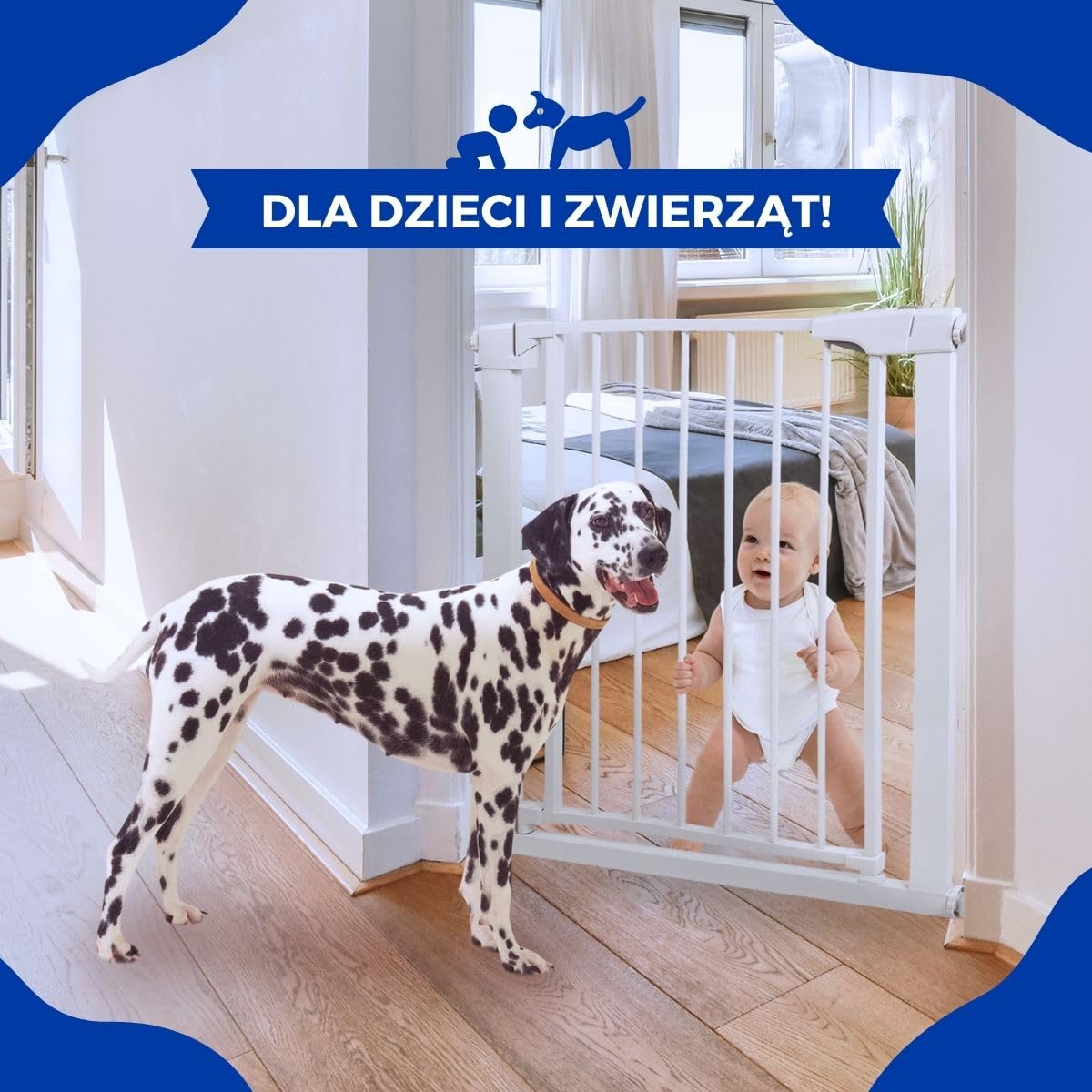 Mobiclinic® kids, Barierka bezpieczeństwa dla dzieci i zwierząt domowych, Raily, Automatyczne zamykanie, Podwójne otwieranie, 75 do 82 cm, Montaż wciskany bez otworów, Schodów drzwi