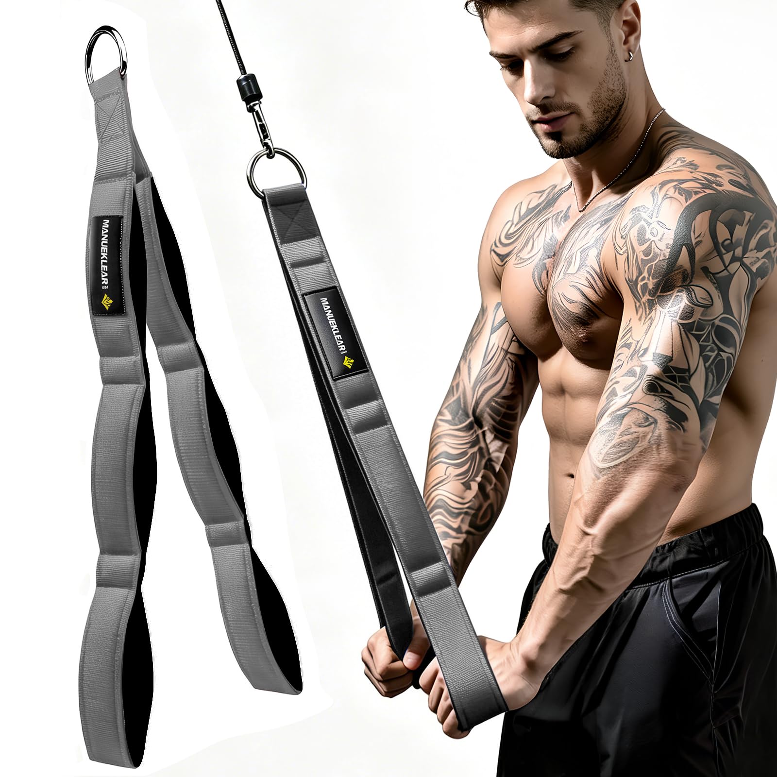 MANUEKLEAR Tricep Rope Cable Attachment Handles, Greater Range of Motion, Tricep Pull Down Rope for Push Downs, Crunches, Facepulls for Professional Gym (Grey)
