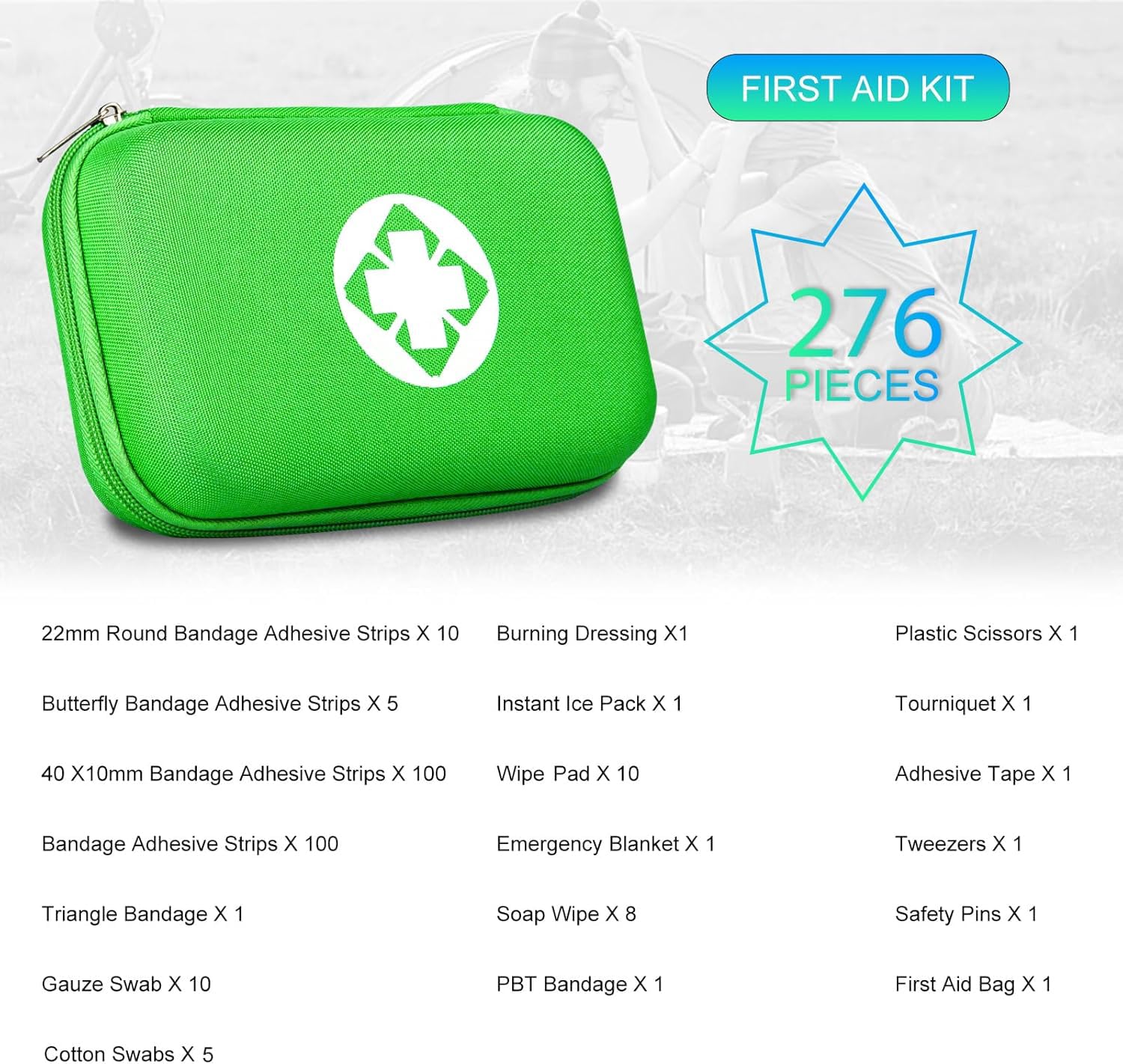 276 - Kit de primeros auxilios portátiles para negocios, kits de primeros auxilios portátiles para viajes, suministros esenciales de emergencia para actividades al aire libre, patinaje, barco, verde