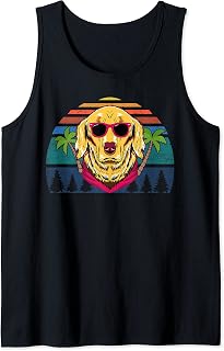Retro Golden Retriever Con Gafas De Sol Divertido Perro Amante Camiseta sin Mangas